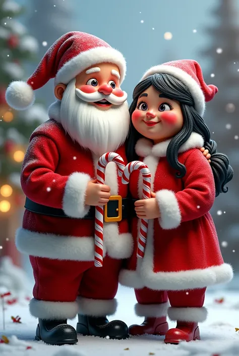 Kansas City Chiefs, Santa Claus with his chubby wife black hair,candy cane, 