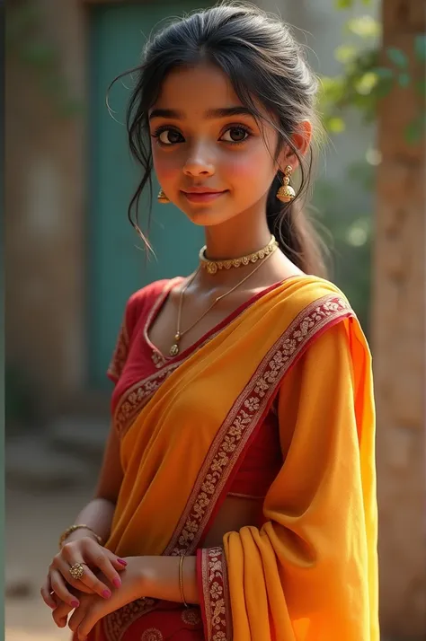 Create an indian girl with traditional dress 🥻 with fair complexion 