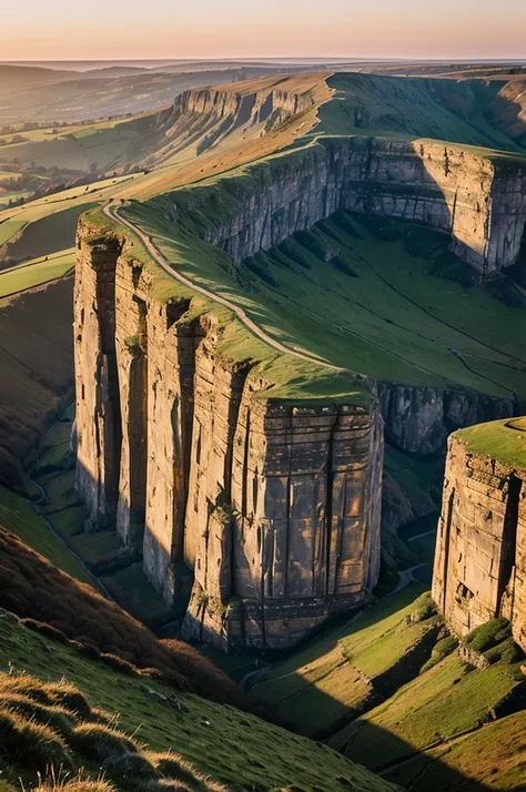 Peak district rocks cliffs in golden hour