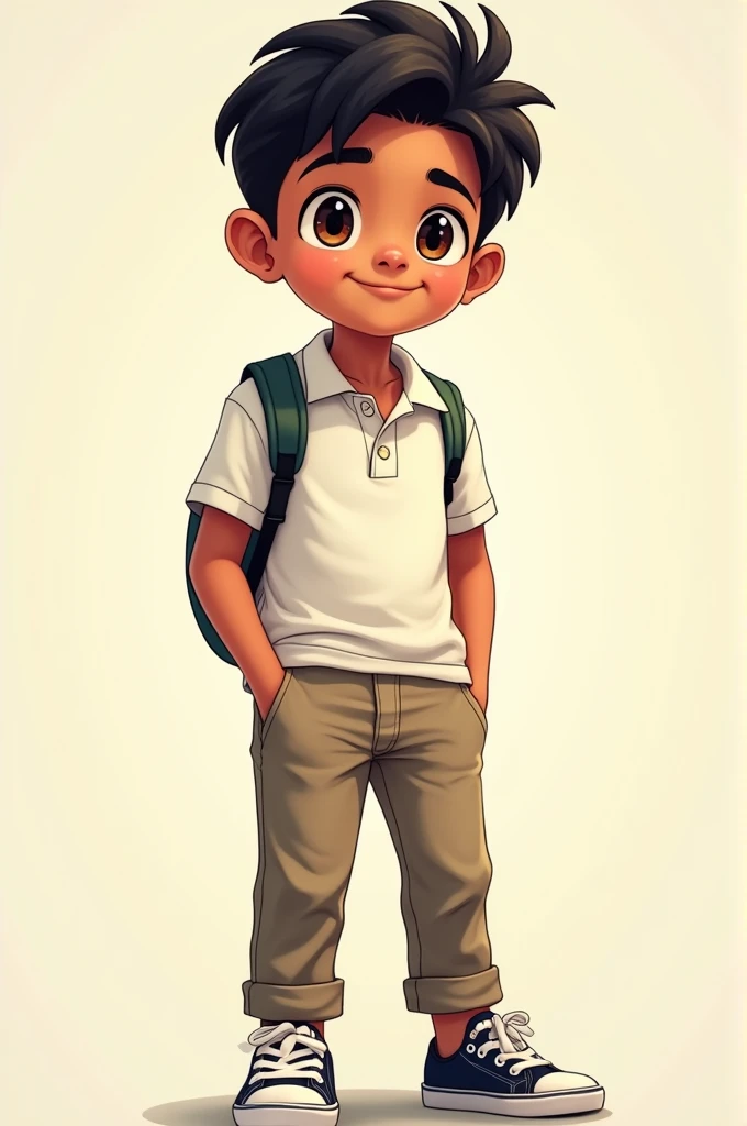 Create anime indian boy wear polo t shirt pant and shoe