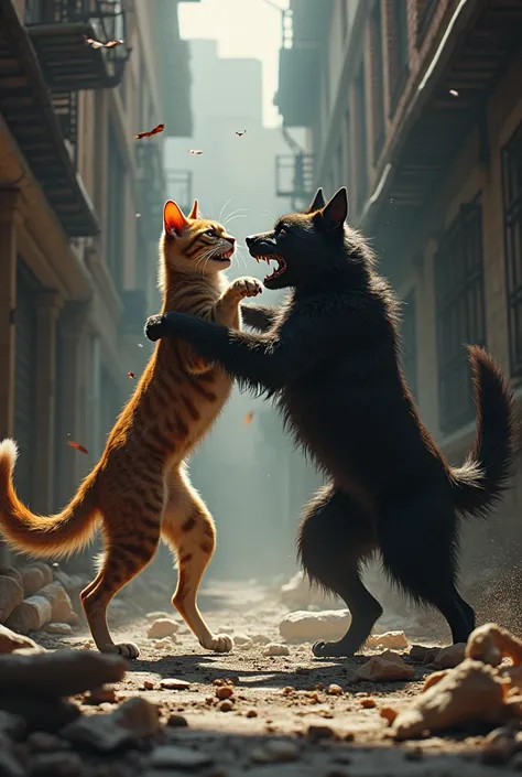 Cat and dog fight with each other
