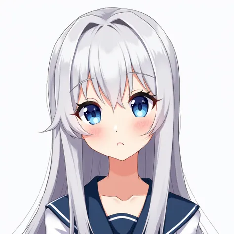 Cartoon image of a woman with long hair and blue eyes, 2D Anime Style, Long Hair Anime Girl, Silver Hair, Visual Novel Sprites, Perfect white hair girl, Anime Moe Art Style, Created by Anime Painter Studio, In anime style, Young Anime Girl, Silver Hair gir...