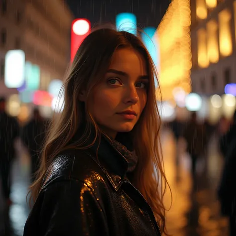 Photo of girl at berlin downtown, gold and silver rain