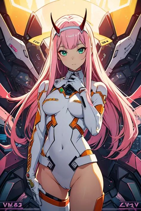 piece of art, maximum quality, best quality specialist, official art, beautiful and aesthetically pleasing, anime, 1 girl, zero two, extremely detailed, colorful, more detailed ((ultra details)), (highly detailed computer illustration), standing alone, pin...