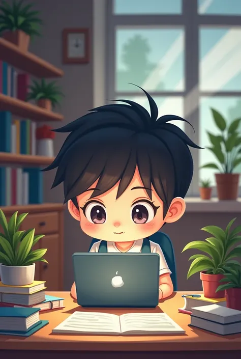 Chibi student that studying and have a information technology work