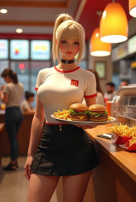 Realistic style and real women, she is Blonde with short hair, she has an hourglass figure, she has a surreal, hentai-like physique, with exaggerated curves that showcase large buttocks and voluminous breasts and she is slim

A smiling, energetic female wa...