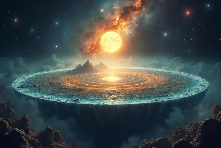  With digital art, 4k, 8k, he creates the Sumerian vision of the planet and the cosmos.
His vision was like this:
The earth was a flat disk (in the center of the disk is the land of Sumer, surrounded by desert, which are the edges of the disk), surrounding...