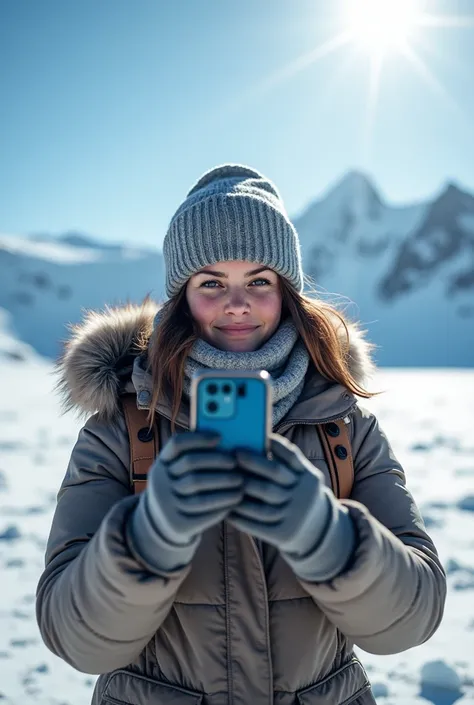 Fait moi une image de moi en train de prendre un selfie en Antarctique