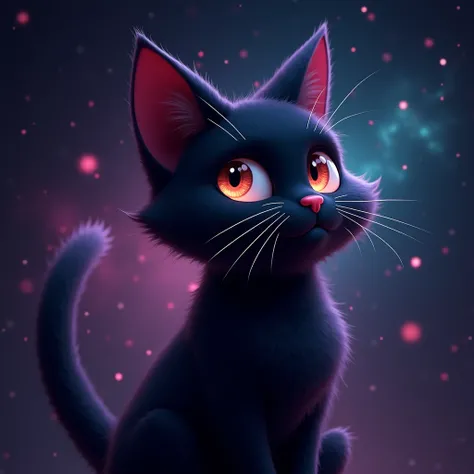 Look in the eyes of black cat the galaxy on it, 3D style, cartoon style