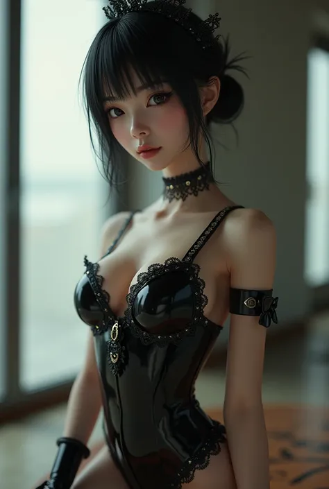 Japan girl in latex maid outfit 