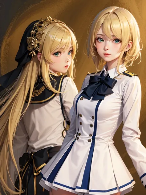 (Ultra extreme detailed),(Masterpiece),(Ultra extreme),(Realistic),CG,(color:1.2), Strong lighting,Light from behind,evaluation:Safety,One blonde, one alone., white,紺color,Blonde Short Hair,Green Eyes,white shrite,short_beautiful girl((uniform))、convenienc...