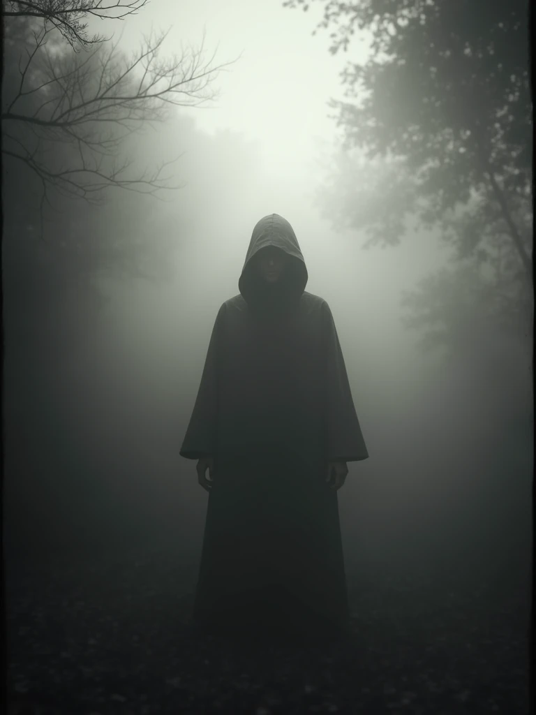 A mysterious figure coming out from the fog, reminiscent of a classic black and white image. The scene is accentuated with dramatic lighting and contrasting shadows, creating a sense of mystery. The overall look gives the impression of being captured on a ...