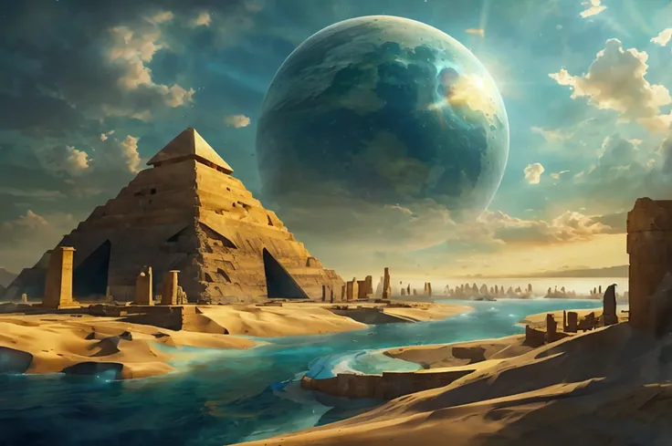 With digital art, 4k, 8k, he creates the Sumerian vision of the planet and the cosmos. His vision was like this: The earth was a flat disk (in the center of the disk is the land of Sumer with its cities and its great ziggurats, on the edges of this disk th...