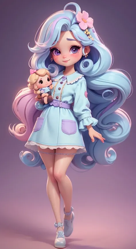 create a series of cute chibi-style dolls around the lovely cake baker, Each with tons of detail and 8K resolution. all dolls should follow the same cake wallpaper pattern，and complete with image, exhibit (Full body female love, Including legs: 1.5) This i...