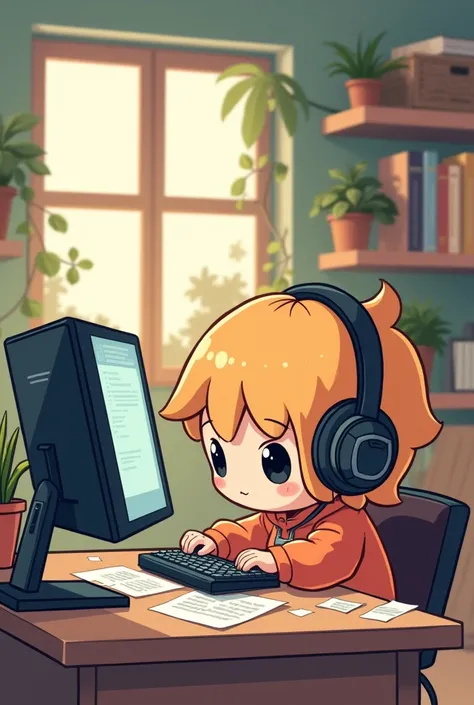 Chibi that is working on the computer programmer 