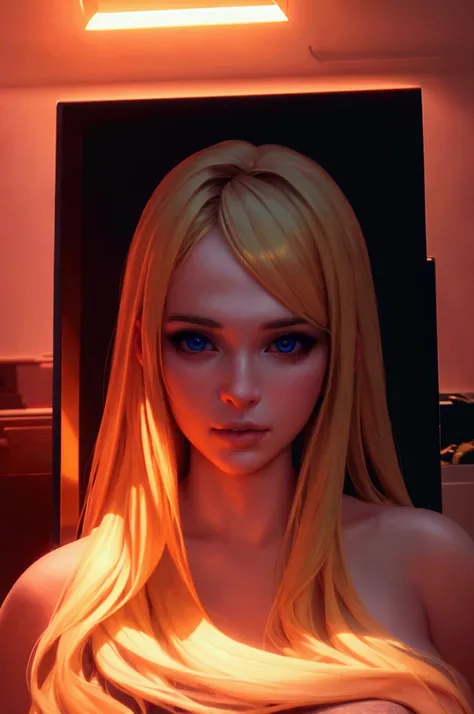 a beautiful girl with long blonde hair, detailed eyes, nose, and lips, wearing professional outfit, siting in her office, using her computer, hp comuter (best quality,4k,8k,highres,masterpiece:1.2),ultra-detailed,(realistic,photorealistic,photo-realistic:1...