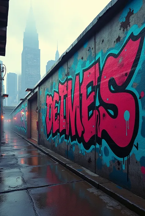 I want to create a GTA 5 style image with a 16x9 resolution featuring an urban graffiti mural and a city in the background. 