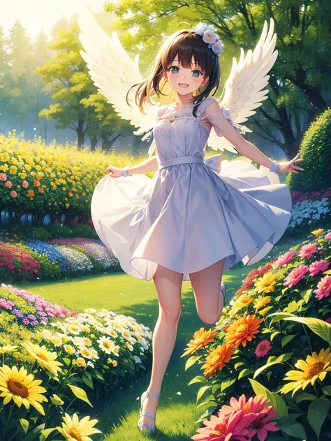 angel art, everyone jumps, smiles, joy, heaven, love, flower garden, happiness, light, lassen