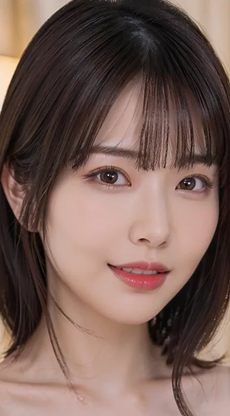 ((Close-up of face写真:1.4))、(best quality、On the table、8k、Best image quality、Award-winning works)、(a girl, :1.3)、(Perfect nude beautiful girl:1.5)、(A woman with extremely beautiful makeup:1.5)、perfect makeup、Long eyelashes、Ultra-high-definition sparkling ey...