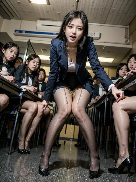 Female teacher pisses、Female teacher urinates at student graduation ceremony、Pee leak、peeing herself、A lot of pee、From below、Gaze at the audience、Black Suit、mini skirt、pantyhose、High heels、Perfect figure、Very beautiful、Japanese elementary school teacher、学校...