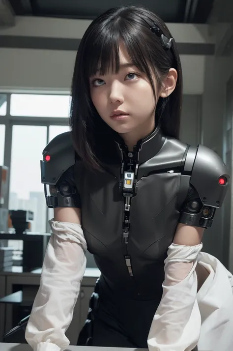 masterpiece, best quality, extremely detailed, (photorealistic:1.4), (RAW photo) (RAW photo) (8K, 4K, Best Quality, hight resolution, 超A high resolution:1.1), (masutepiece, Realistic, Photorealsitic:1.1), 1girl in, Japaese Cyborg girl,Plump , control panel...