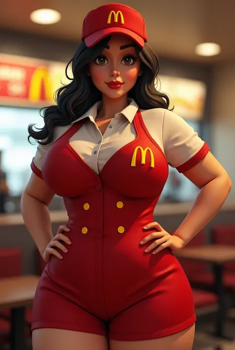 Big breasted girl in McDonald&#39;s uniform 