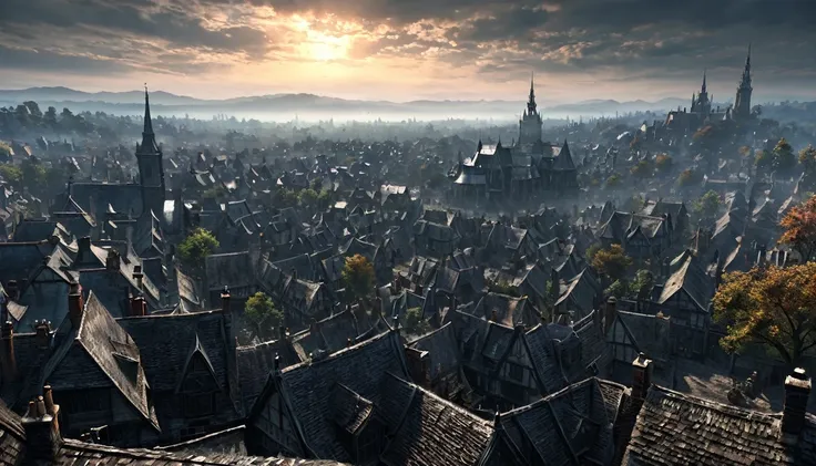 yarnham city, bloodborne, view over the whole city, detailed photo 4 k, inspired by  beautiful art uhd 4 k, countryside exterior, beautiful digital artwork, ornately detailed, by Arthur Pan, rich picturesque colors