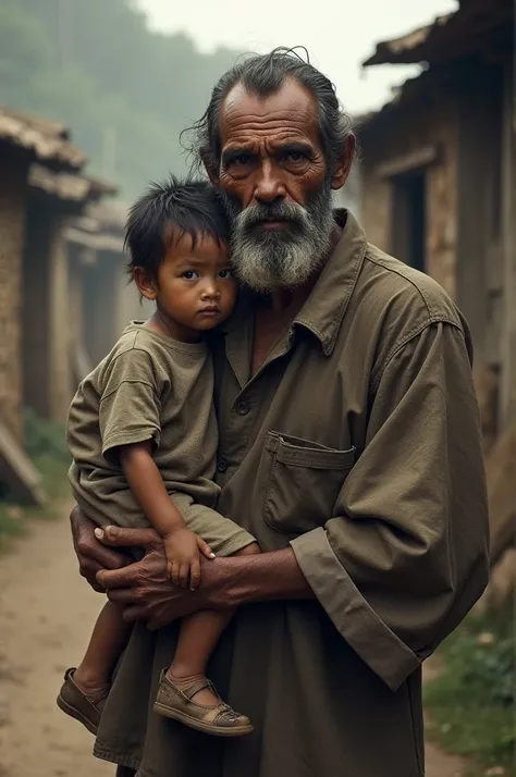 Village poor man with his child