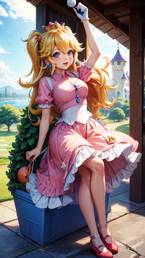 A Super Mario character playing golf、Princess Peach