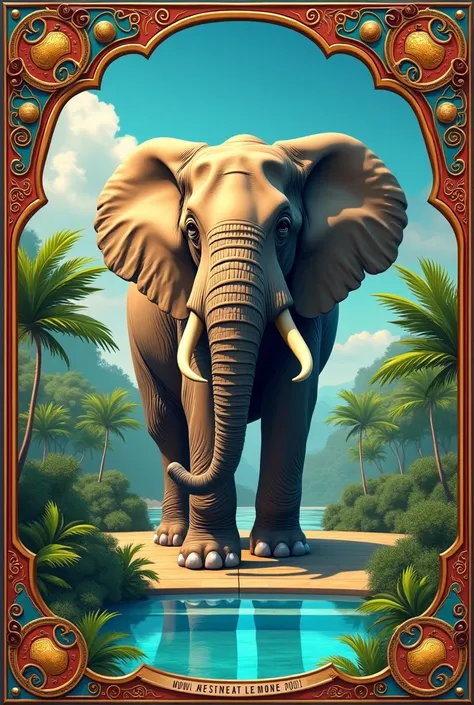 Advertisement poster of a resturant and swimming pool named amiraas Oasis of size 7*3 with an elephant 