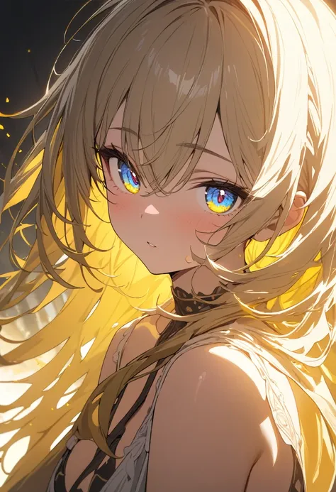 Yellow aura, masterpiece, Highest quality, Maximum details, Very beautiful eyes, Professional coloring, Backlight, one person&#39;s, young, Yellow Hair, Long Hair, Twin tails, Long Bangs, Red eyes, Large Breasts, Fantasy-inspired costumes, Black cloak, Whi...