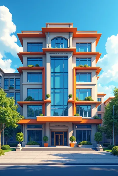 This is a main entrance for a university. A four story building which has a rectangular floor area. The students will enter to the building from the first floor level, which is with the road level. Then they have to go down to the ground floor to enter the...