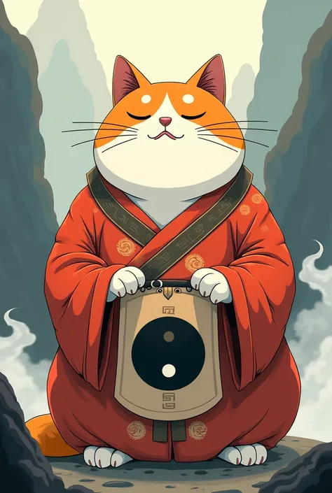 Fat orange and white daoist cat chinese 
Anime style