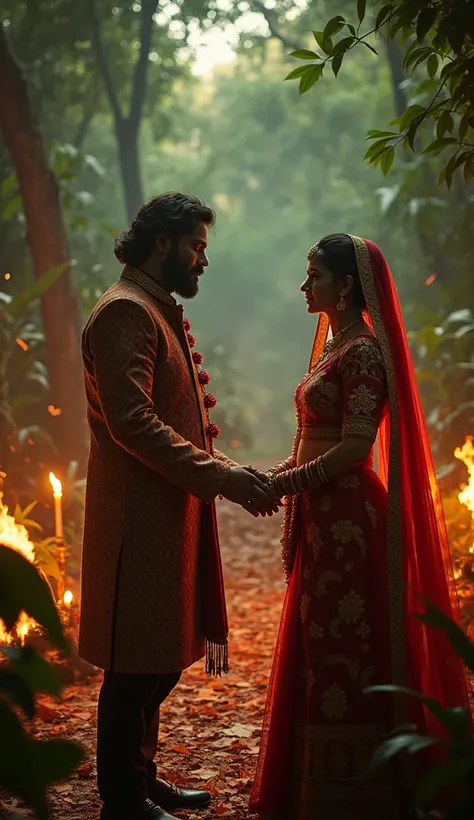 Create a image related to this Mirzapur 2 episode 1 promt.    Narrator: "Welcome to Mirzapur, where power
and revenge rule."
Scene 1: The Wedding
[Cut to a grand wedding celebration in the
jungle. Guddu Pandit, the protagonist, is
getting married.]
Guddu: ...