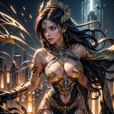 ((40k)),((Ultra Realistic))((Photo Realistic)),((HDR)),((Intricately Detailed Portrait)), ((High Quality)) ((Unreal Engine 5))((Natural Lighting))((Golden  Ratio))

(( INDIAN WOMAN)). . Slender hourglass Body. Massive Boobs and Breast. Deep cleavage. Orgas...