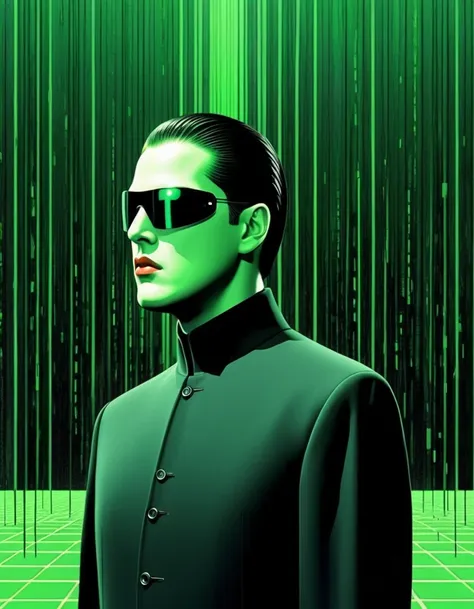 the matrix movie neo by rené magritte，weird misplaced art there are many different things on the face，geometric dislocation，coll...