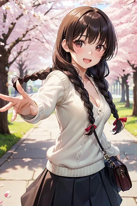 Yuno Shimazu、Shiny brown hair,Long Hair,  、((2 braids:1.5、Hair that falls over the shoulders)),Beautiful brown eyes、Sparkling eyes, Fine grain、smile、Ultra-detailed eyes、非常にDetailed face, Highly detailed eyes,Cowboy Shot、


((masterpiece, Highest quality, H...