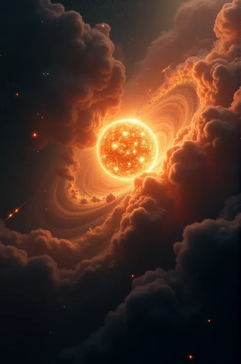 The sun formed from a huge cloud of gas - pulled in by magnetism and gravity.