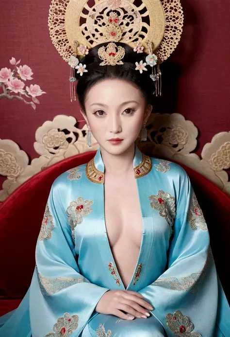 A gorgeous empress from the Chinese imperial court during the Qing Dynasty, fully naked on a large golden sofa, spreading one&#39;s legs open wide with knees bent,creating the shape of the letter M（Porn Pose） A gorgeous Chinese imperial empress with her ha...