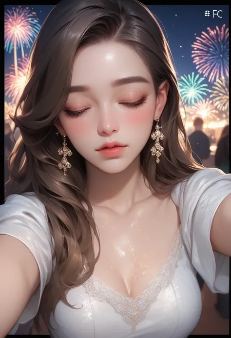 score_9, score_8_up, score_7_up, score_6_up, score_5_up, score_4_up, selfie, beautiful woman, half-up hair, attractive and seductive face, closed eyes, shy, superlative body proportion, all Tiffany Blue, tarot cards frame, background rainbow fireworks, fus...