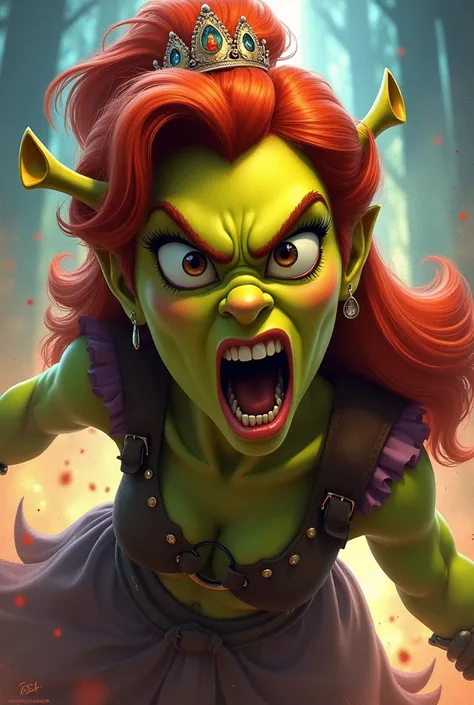 princess fiona is very angry to shrek colorful background