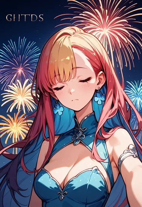 score_9, score_8_up, score_7_up, score_6_up, score_5_up, score_4_up, selfie, beautiful woman, half-up hair, attractive and seductive face, closed eyes, shy, superlative body proportion, all Tiffany Blue, tarot cards frame, background rainbow fireworks, fus...