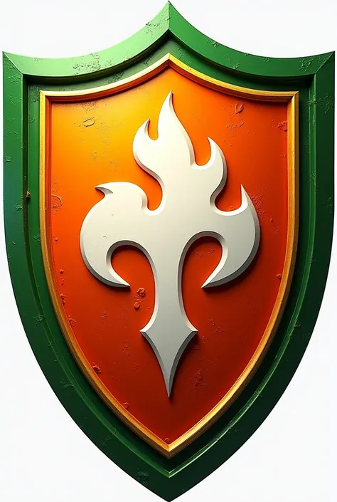 Create a fire,rescue shield where it is orange, white and green