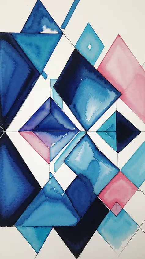 geometric abstraction: This style creates visually striking and structured watercolor compositions、using geometric shapes and patterns、.。rhombus