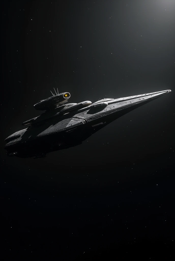 A spaceship floating among the stars, with a dark background filled with dots of light.