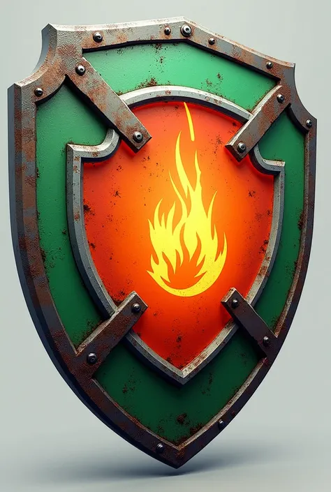 Create a fire,rescue shield where it is orange, white and green