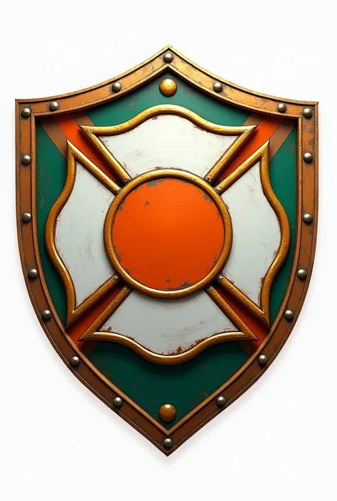 Create a fire department Maltese cross,rescue shield where it is orange, white and green