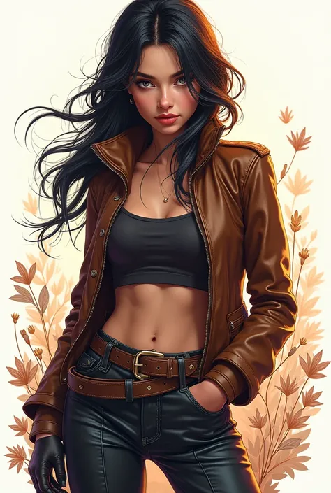 photorealism, Whole body, a young woman, padded jacket & pants, leather, beautiful realistic face fantastic eye, beautiful look, Michael Garmash, Daniel Gerhartz, storybook style, warm dream lighting, White background, volumetric lighting, pulp adventure s...