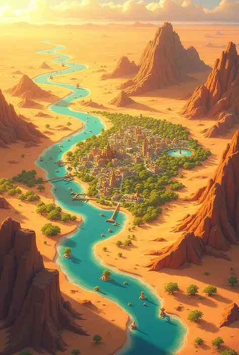 Solar Region: On the east side, It has a warm and sunny climate, with cities built in deserts and golden plains. Here you can find fire and ground type Pokémon.. Echo a map 