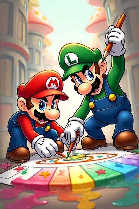 Mario Bros and Luigi drawing with some colors 